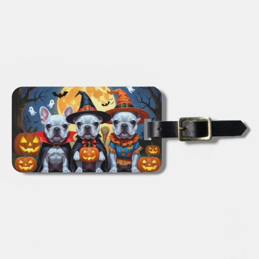 ブルドッグフランスのパンプキンハロウィンおもしろい ラゲッジタグ (正面横)