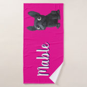 ブルドッグフランスのピンクパーソナライズされたドッグ バスタオル (バスタオル)