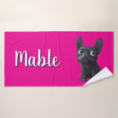 ブルドッグフランスのピンクパーソナライズされたドッグ バスタオル (バスタオル)