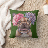 ブルドッグフランスのフラワークラウンウォータープリント クッション (ブランケット)