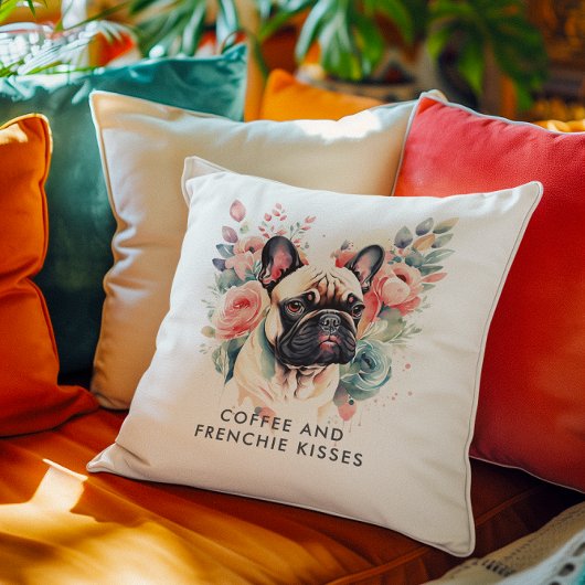 ブルドッグフランスのフラワーズコーヒーとフランスキス クッション