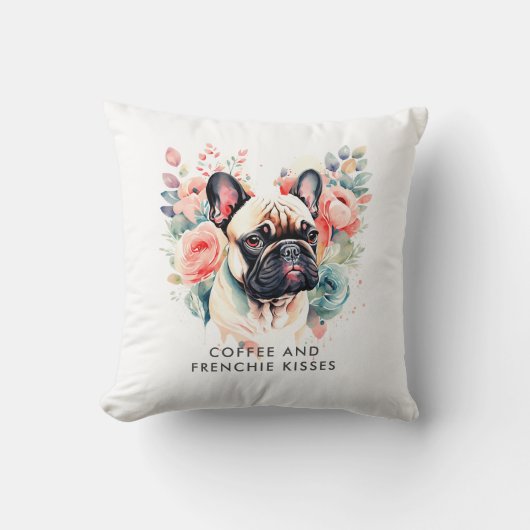 ブルドッグフランスのフラワーズコーヒーとフランスキス クッション (正面)
