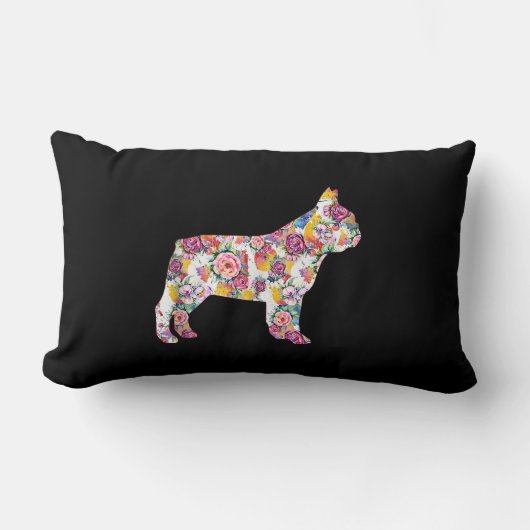 ブルドッグフランスのフラワーパターンFrenchieブルドッグ ランバークッション (正面)