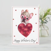 ブルドッグフランスのフレンチバレンタインデーのギフトドッグ シーズンカード (スタンド正面)