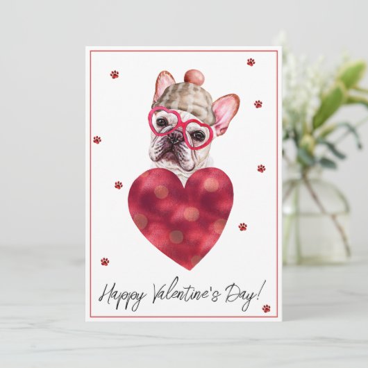 ブルドッグフランスのフレンチバレンタインデーのギフトドッグ シーズンカード (スタンド正面)