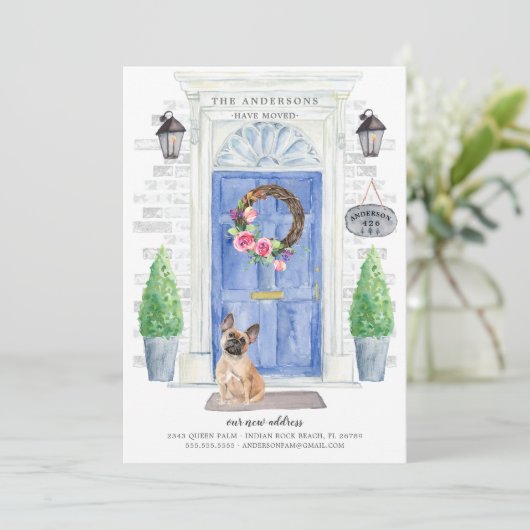 ブルドッグフランスのフロントドアの移動告知 招待状 (スタンド正面)