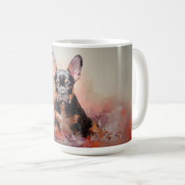 ブルドッグフランスのブラックとタンの子犬 コーヒーマグカップ