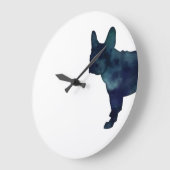 ブルドッグフランスのブラックウォーターカラーシルエット ラージ壁時計 (傾斜)