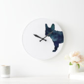 ブルドッグフランスのブラックウォーターカラーシルエット ラージ壁時計 (ホーム)