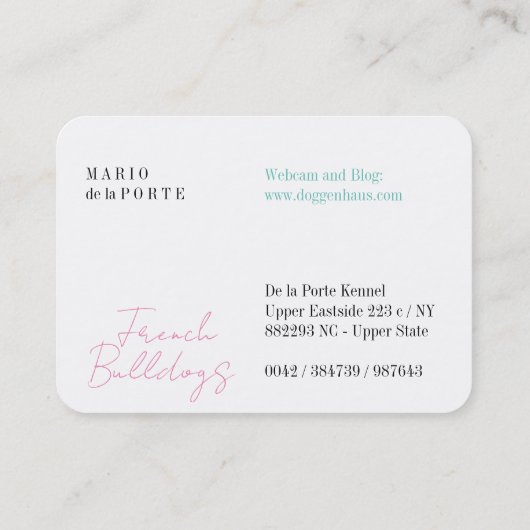 ブルドッグフランスのブリーダーのトレーナー 名刺 (裏面)