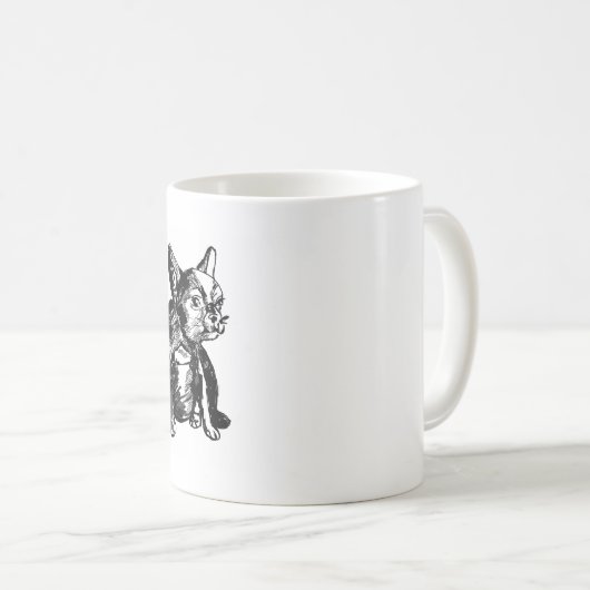 ブルドッグフランスのブルドッグスケッチホワイトマグ コーヒーマグカップ (正面右)