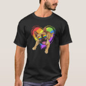 ブルドッグフランスのプライドレインボーハートゲイLGBTプライド Tシャツ (正面)