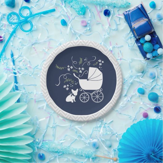 ブルドッグフランスのベビーシャワープレートデザイン2 ペーパープレート (パーティー)