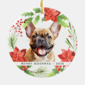 ブルドッグフランスのペットパーソナライズされたドッグクリスマス セラミックオーナメント (裏面)