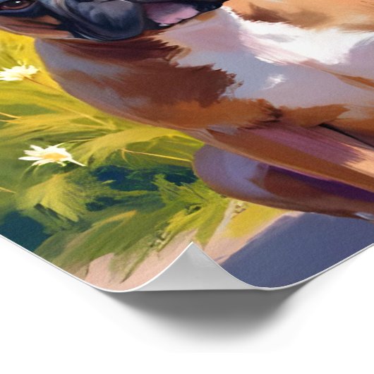 ブルドッグフランスのペット絵を描のドッグアート ポスター (角)