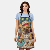 ブルドッグフランスのホリデーベーキング:フェスティバルクリスマス エプロン (着用した状態)