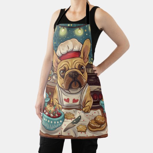 ブルドッグフランスのホリデーベーキング:フェスティバルクリスマス エプロン (インサイチュ)