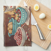 ブルドッグフランスのホリデーベーキング:フェスティバルクリスマス キッチンタオル (四つ折り)