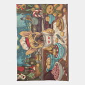 ブルドッグフランスのホリデーベーキング:フェスティバルクリスマス キッチンタオル (縦)