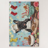 ブルドッグフランスのホリデーベーキング:フェスティバルクリスマス ジグソーパズル (縦)