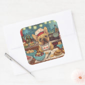 ブルドッグフランスのホリデーベーキング:フェスティバルクリスマス スクエアシール (封筒)