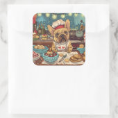 ブルドッグフランスのホリデーベーキング:フェスティバルクリスマス スクエアシール (バッグ)