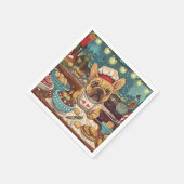 ブルドッグフランスのホリデーベーキング:フェスティバルクリスマス スタンダードカクテルナプキン (角)