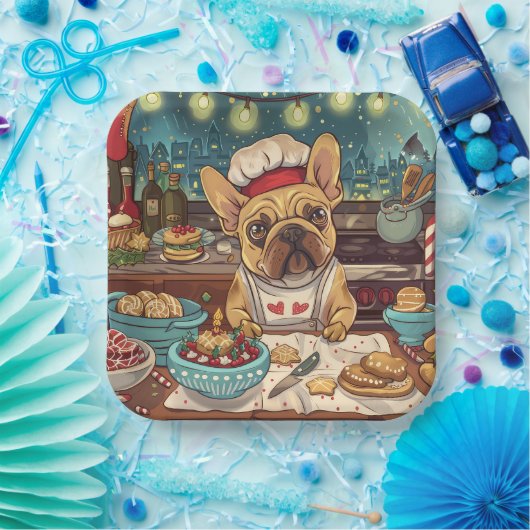 ブルドッグフランスのホリデーベーキング:フェスティバルクリスマス ペーパープレート (パーティー)