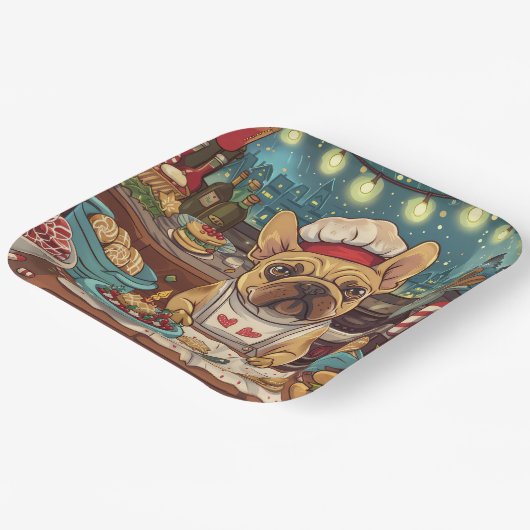 ブルドッグフランスのホリデーベーキング:フェスティバルクリスマス ペーパープレート (傾斜あり)