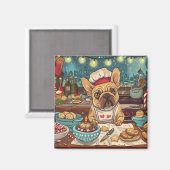 ブルドッグフランスのホリデーベーキング:フェスティバルクリスマス マグネット (正面/裏面)