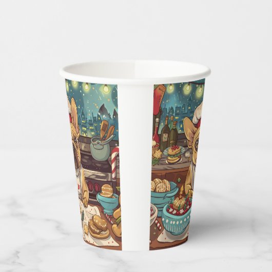 ブルドッグフランスのホリデーベーキング:フェスティバルクリスマス 紙コップ (左)
