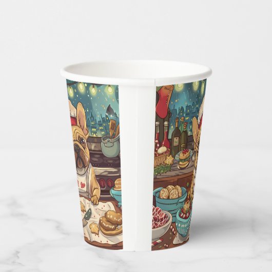 ブルドッグフランスのホリデーベーキング:フェスティバルクリスマス 紙コップ (右)