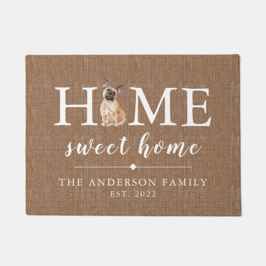 ブルドッグフランスのホームスイートホームドオーマット ドアマット (正面)