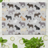 ブルドッグフランスのボーンとポーズグレー キッチンタオル (折り畳み)