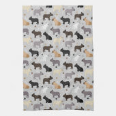 ブルドッグフランスのボーンとポーズグレー キッチンタオル (縦)