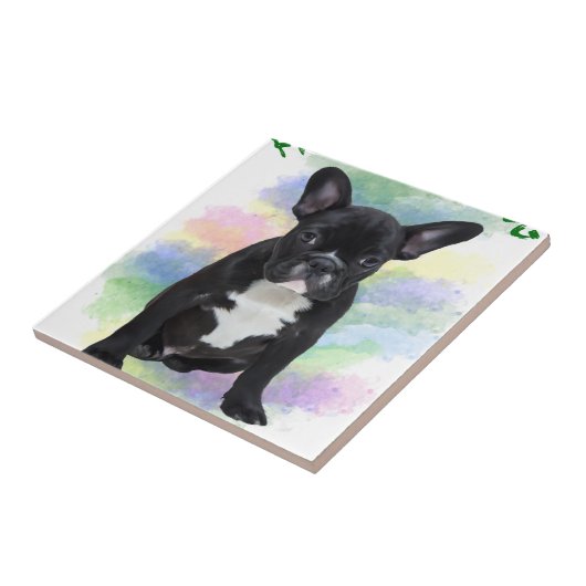 ブルドッグフランスのママ水彩油画アート タイル (側面)