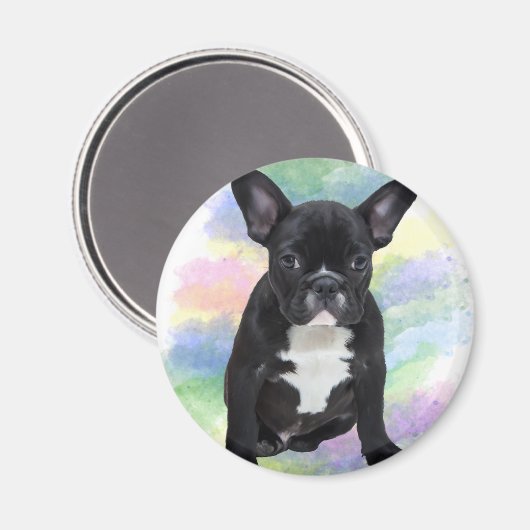 ブルドッグフランスのママ水彩油画アート マグネット (正面/裏面)