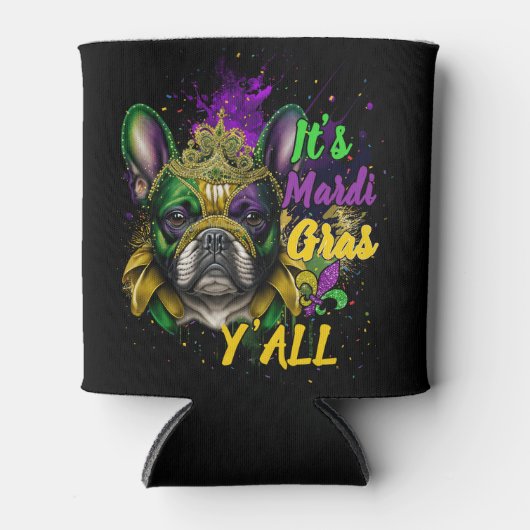 ブルドッグフランスのマルディグラスイーオールカーニバルマスカレード 缶クーラー (正面)