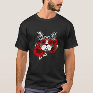 ブルドッグフランスのメキシコ砂糖スカルハロウィーン Tシャツ