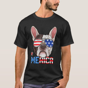 ブルドッグフランスのメリカ4日7月メンズボーイズドッグアップ Tシャツ