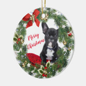 ブルドッグフランスのメリークリスマスセラミックオーナメント セラミックオーナメント (左)