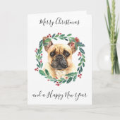 ブルドッグフランスのメリークリスマストレンディー犬 シーズンカード (正面)