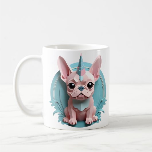 ブルドッグフランスのユニコーンパステル紙カッティングアート コーヒーマグカップ (左)