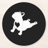 ブルドッグフランスのヨガポーズラブハートプレゼント ラウンドペーパーコースター (正面)