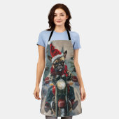 ブルドッグフランスのライディングオートバイクリスマス エプロン (着用した状態)