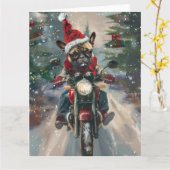 ブルドッグフランスのライディングオートバイクリスマス カード (黄色い花)