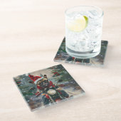 ブルドッグフランスのライディングオートバイクリスマス ガラスコースター (アングル)