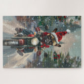 ブルドッグフランスのライディングオートバイクリスマス ジグソーパズル (横)