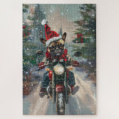 ブルドッグフランスのライディングオートバイクリスマス ジグソーパズル (縦)