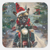ブルドッグフランスのライディングオートバイクリスマス スクエアシール (正面)